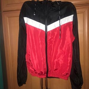 Women’s Black and Red Zip Up Windbreaker Jacket